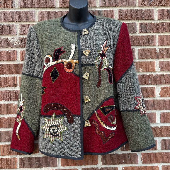 Draper’s & Damon’s Jackets & Blazers - Vintage 90s Draper's & Damon's Women’s L Patchwork Jacket Christmas Cardigan